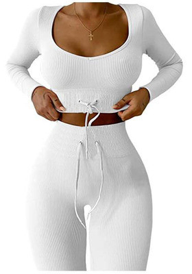 Knitted nine-point long-sleeved sports yoga suit