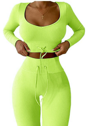 Green Knitted nine-point long-sleeved sports yoga suit