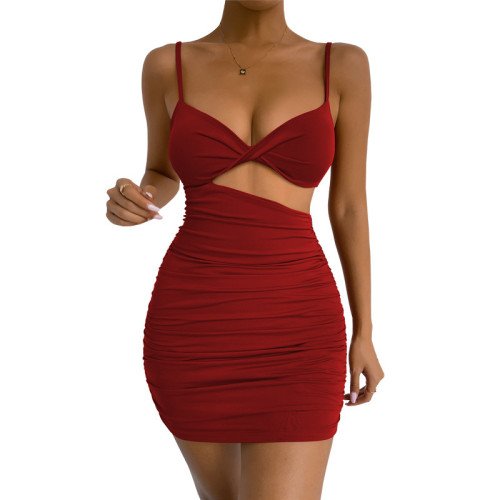Cutout Slim Fit Pleated Pack Hip Dress