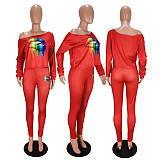 Women Oblique Shoulder Printed Pants Set Two Piece WSM-5100