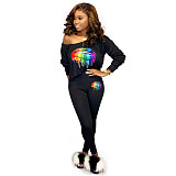 Women Oblique Shoulder Printed Pants Set Two Piece WSM-5100
