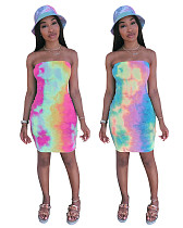 2020 Hot Sexy Strapless Tie-Dye Package Hips Mini Dress WSM-5065