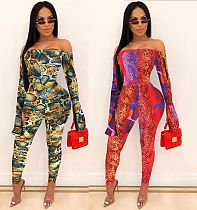 Hot Sexy Off Shoulder Snakeskin Printed Tight Jumpsuit MX-78019