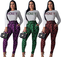 Fashion Letter Print Leopard Long Pants Suit 2 Piece MEI-9044