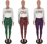 Fashion Letter Print Leopard Long Pants Suit 2 Piece MEI-9044