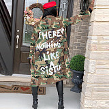 Women Camouflage Long Jacket Cardigan with Pockets SH-3726
