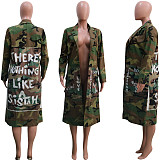 Women Camouflage Long Jacket Cardigan with Pockets SH-3726