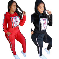 2020 Leisure Printed Hooded Tops + Bodycon Pants 2 Pieces Set YIM-8078