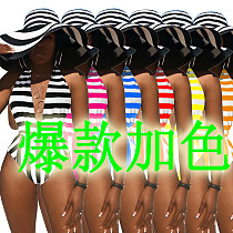 Sweet Color Sexy V-collar Halter Stripe One Piecec Swimwear NK-8364