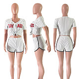 Striped Letter Baseball Two Pieces Short Set ASL-6025