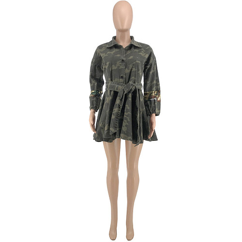Stylish Camouflage Printed Sequin Patchwork Coat OSS-19458
