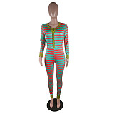 Casual Women Stripes Full Sleeves Skinny Jumpsuits YM-9180