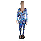 Fashion Printed Long Sleeeve Bodycon Jumpsuit YM-9183