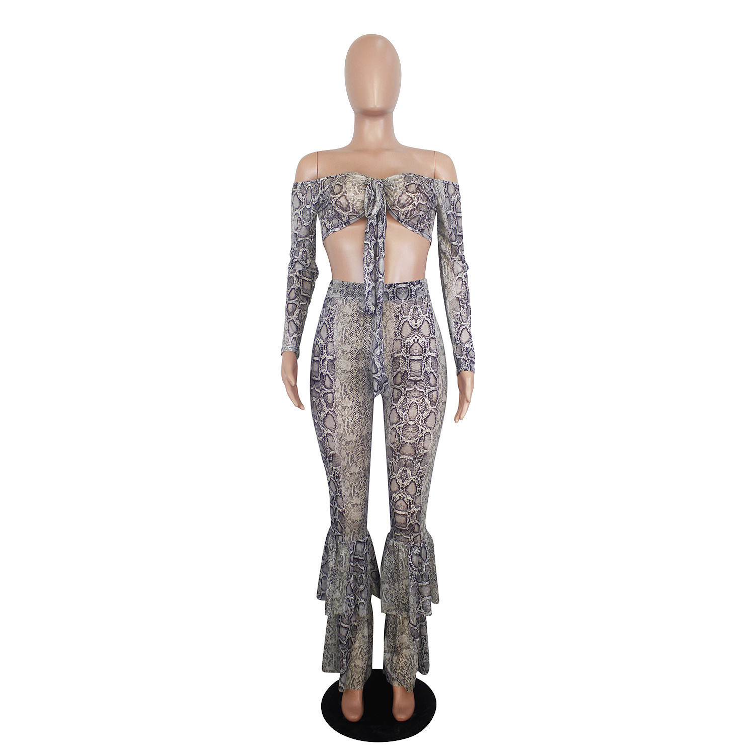 flared snake print pants
