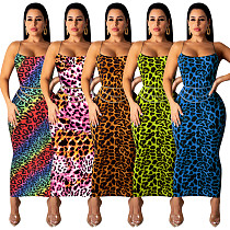 Stylish Leopard Printed Straps Skinny Maxi Dress TE-3812