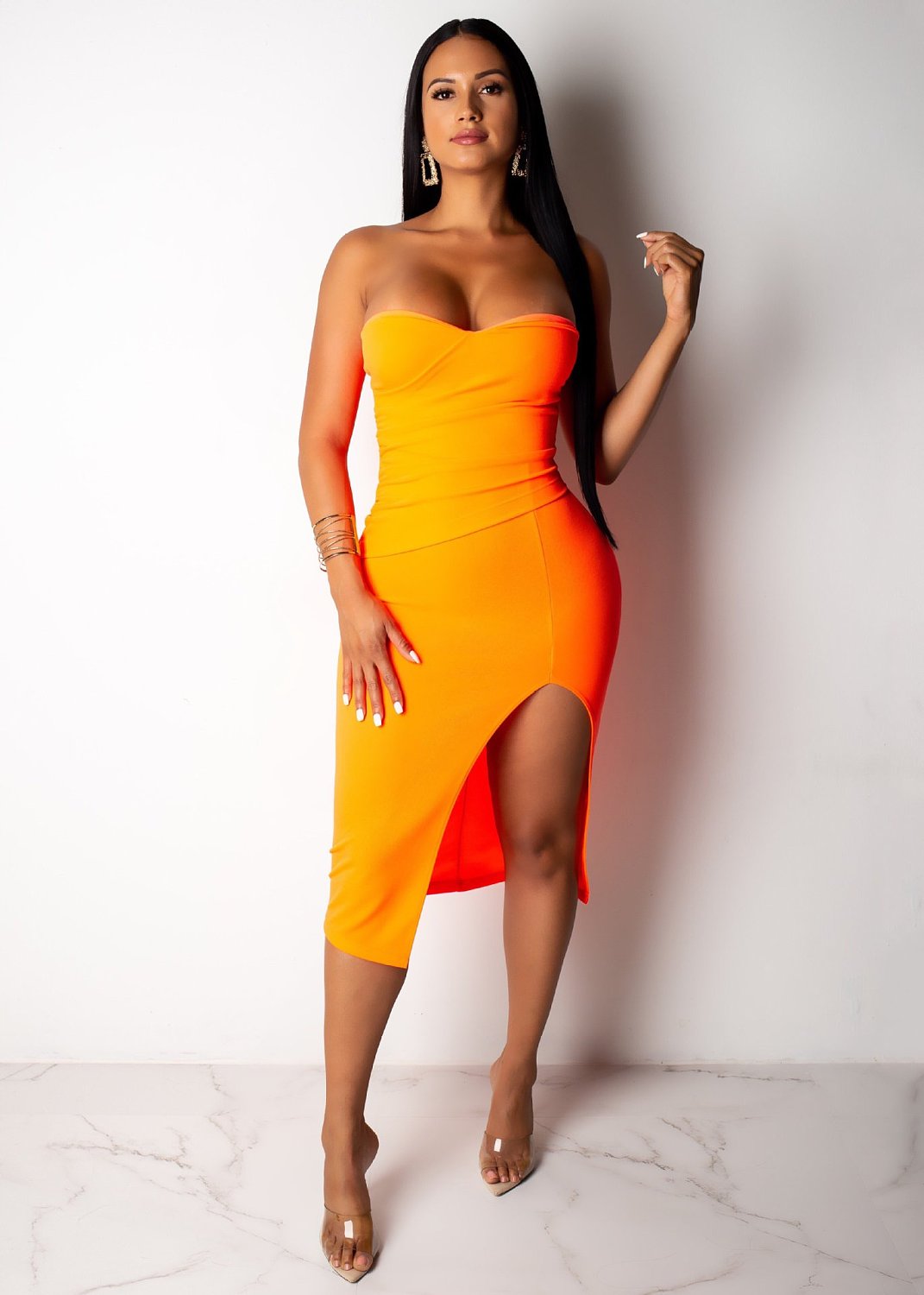 orange maxi dress with split