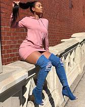Pink Long Sleeves Hoodies Mini Bodycon Dress Clubwear MOY-5050