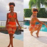 Fishnet Mesh 3 Pieces Set Head Scarf And Bra And Shorts YM-9026