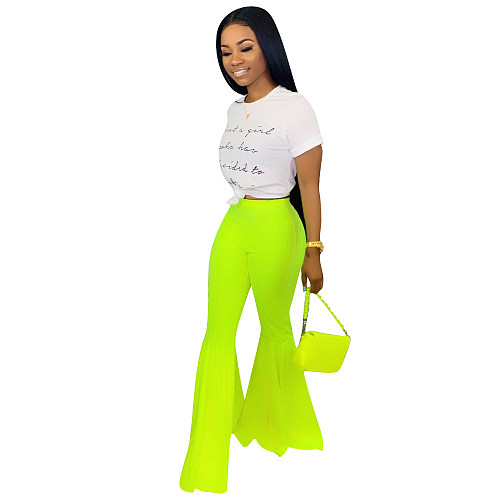 Women Tight Pure Color Long  Flared Pants Plus Size YN-009