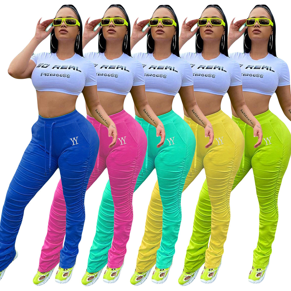 US$ 7.58 - Stack Solid Elastic Pockets Women Long Pants YIY-5160 - www.rose-secret.com