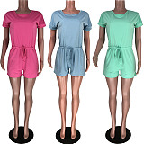 Women Solid Color Short Sleeves Round Neck Leisure Rompers SY-9006