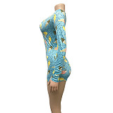 Sexy Printed Long Sleeve Tight Casual Rompers BY-3535