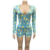 Sexy Printed Long Sleeve Tight Casual Rompers BY-3535