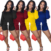 Women's Pure Color Word Shoulder Sleeve Casual Rompers LUO-3061
