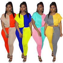 2020 New Color Matching Short Sleeves Pants Two-Piece Set OY-6160