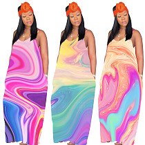 Tie-Dye Printing Leisure Suspenders Large Size Maxi Dress MOY-5198