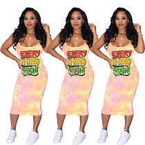Sexy Colorful Lettered Round Neck Sleeveless Midi Dress DM-8120