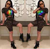 Hot Selling Rainbow Print Round Neck Short Sleeve Two-Piece Set OM-1126