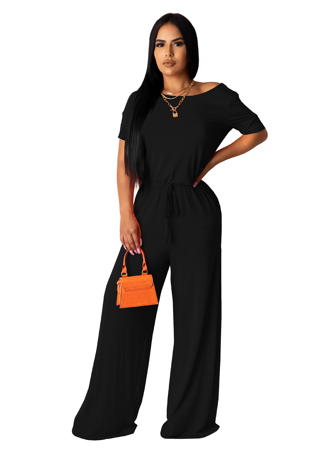 US$ 8.23 - Casual Solid Color Short-Sleeved Collect Waist Jumpsuit HZM ...