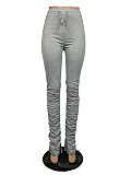 Solid Mid-Waist Pleated Slit Micro - Flared Sweatpants KDN-1158