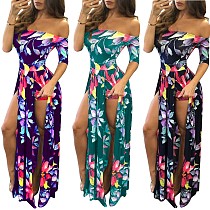 One-Shoulder Digital Print Split High-Waisted Dress SH-3074