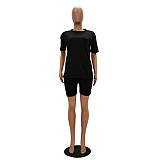 Casual Solid Color Round Neck Sport Shorts 2 Pieces Suits TR-1006