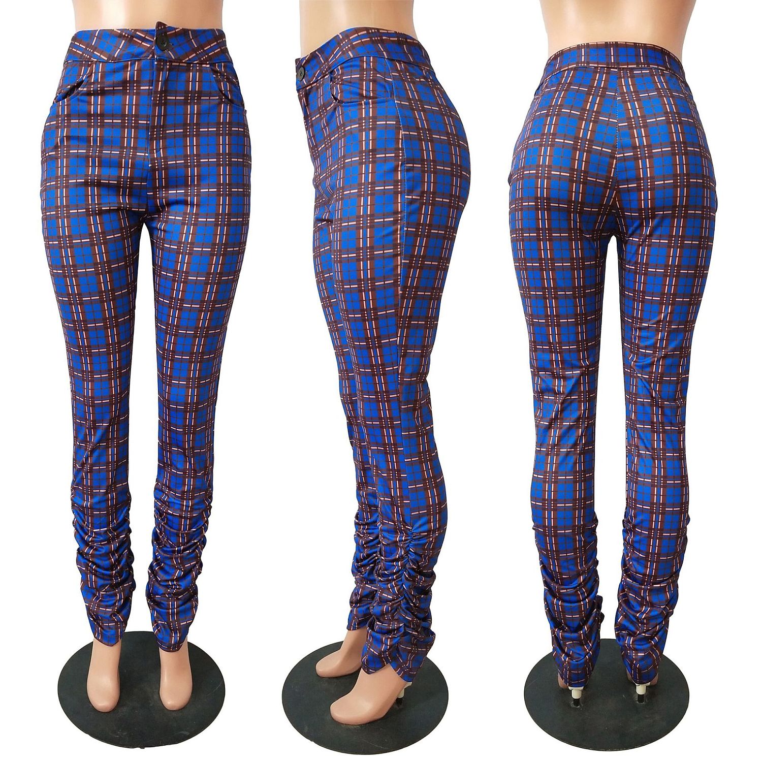 Rose-Secret | Wholesale Online Plaid Print Pleated Hip Lift Fit Stack Pants CM-731 - www.rose