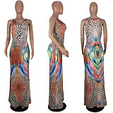 Colorful Print V-Neck Sleeveless Floor-Length Dress MLS-8044