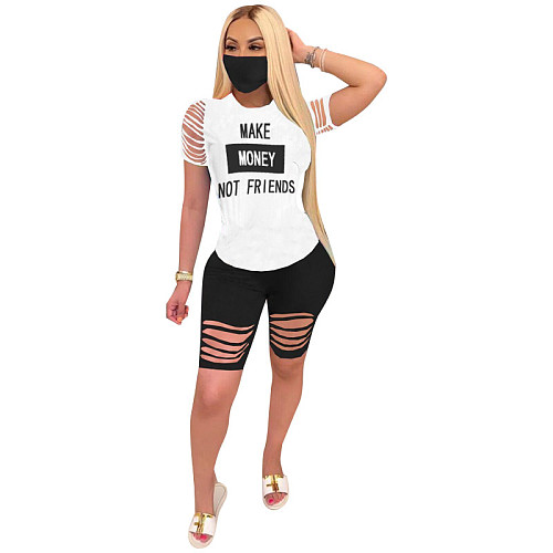 Printed Burnt Short Sleeve T-Shirt and Shorts Two-piece Set without mask RSN-751