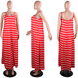 Bohemian Floor-Length Striped V-Neck Halter Dress AIL-036