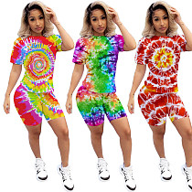 Tie-Dye Position-Printed Short-Sleeved T-shirt and Shorts Two-piece Set MIL-097