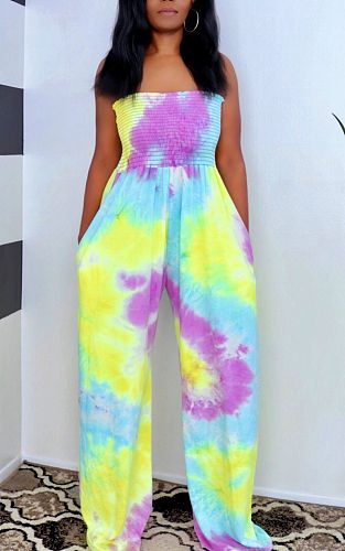 Sexy Colored Tie-Dye Loose-Fitting Strapless Jumpsuit YM-9216