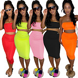 Casual Solid Color Strapless Slim Skirt Two-piece Set TR-1050