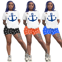 Home Wear Anchor Printed Short Sleeve T-shirt and Shorts Two-piece Set YS-8580