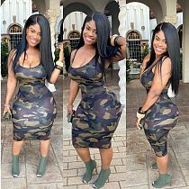 Hot Style Camouflage U-Neck Package Buttocks Dress YFS-3526