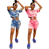 Casual Tie-dye Printed Round Neck Short Sleeve Two-piece Set JC-7019