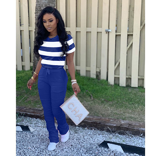 Matching Color T-shirt Buttock Lift Slim Pleated Flared Trousers Two-piece Set TK-6101