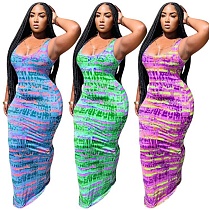 Hot Sales Printed Round Neck Sleeveless Floor-length Dress MTY-6385