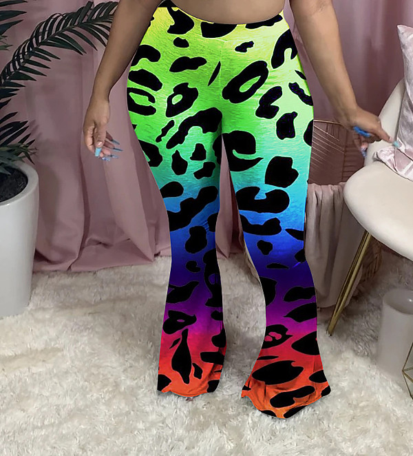 leopard print bell bottom pants