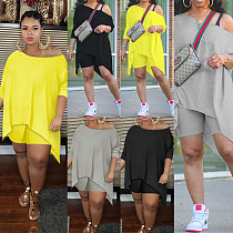 Fashion Slant-shoulder Irregular Slim Shorts Two-piece Set NY-2012